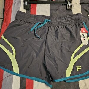 Fila Women's Charcoal and Aqua Athletic Shorts